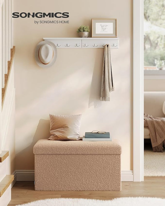 SONGMICS Storage Ottoman Bench, Storage Chest, 15 x 30 x 15 Inches, Foot Rest Stool, End of Bed Bench, Load up to 660 lb, for Living Room, Bedroom, Entryway, Camel Brown ULSF096K01