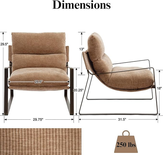Mid-Century Accent Chair Set of 2, Comfy Chenille Fabric Side Chair with Armrest, Upholstered Leisure Chair with Bronze Metal Frame for Living Room Reception Room, Khaki