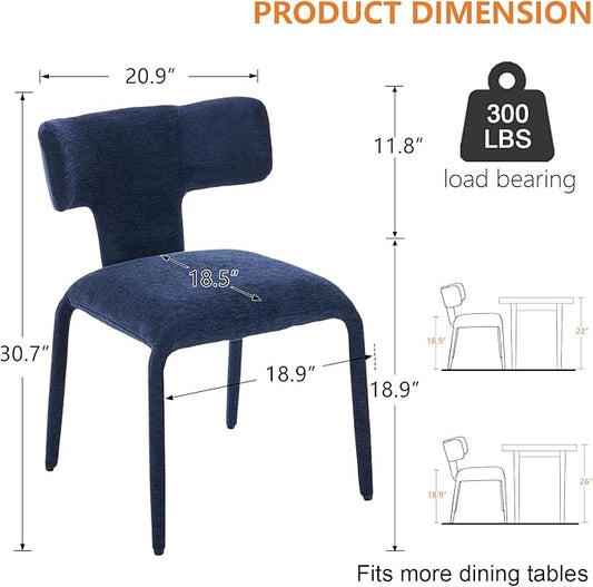 Kidol & Shellder Dining Chairs Set of 4,Modern Upholstered Fabric Dining Room Chairs with Curved Barrel Back,Armless Kitchen Chairs with Metal Legs and Padded Seat for Living Room and Bedroom Blue