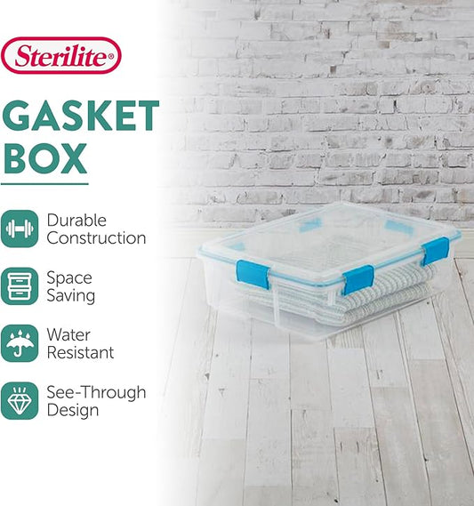 Sterilite 8-Pack Gasket Box, Weather-Resistant Storage Bins with Latching Lids, 37 Quart - Heavy-Duty Organizing Containers for Closet, Bathroom, and Office
