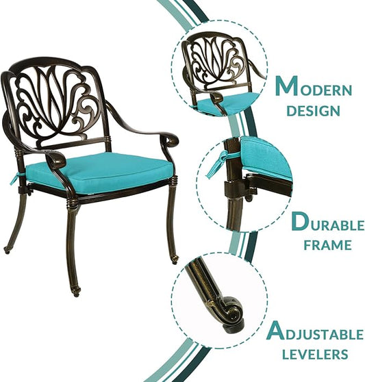 MEETWARM 9-Piece Outdoor Patio Dining Set, 8 Outdoor Dining Cushioned Chairs and 1 Oval Table with 2" Umbrella Hole, All Weather Cast Aluminum Patio Funiture Set for Backyard, Ocean Blue