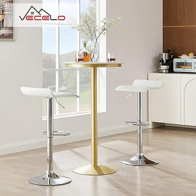 VECELO Bar Stools Set of 4, Armless Adjustable Swivel Barstools, Modern Backless Counter Height Stools for Kitchen, Island, Bar, Pearl White
