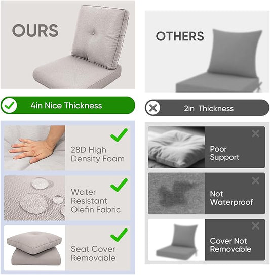 7-Piece Outdoor Patio Cushion Set - Fade & Water Resistant with Removable Olefin Cover, 22x24x4 Inch Memory Foam Cushions for Wicker Sectional Sofa – Beige/Buckle