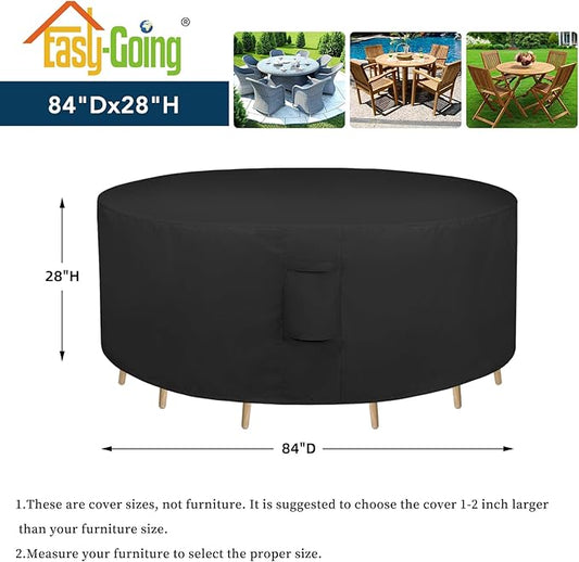 Easy-Going Round Patio Furniture Cover Waterproof Outdoor Dining Table and Chair Cover Anti-UV Outside Sectional Sofa Set Covers (84"DIA x 28"H, Black)