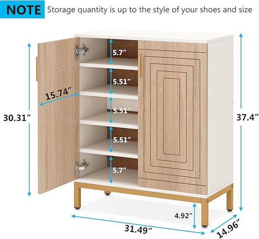 Tribesigns Shoe Cabinet with Doors, 20 Pairs Entryway Shoe Storage Cabinet with Shelves, 5-Tier Modern Free Standing Shoe Racks Storage Organizer for Closet, Living Room, Bedroom(White/Natural)