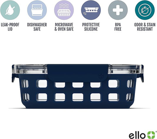 Ello Duraglass 3.4 Cup Meal Prep Sets 6Pc, 3 Pack Set- Glass Food Storage Container with Silicone Sleeve and Airtight BPA-Free Plastic Lids, Dishwasher, Microwave, and Freezer Safe, Berry