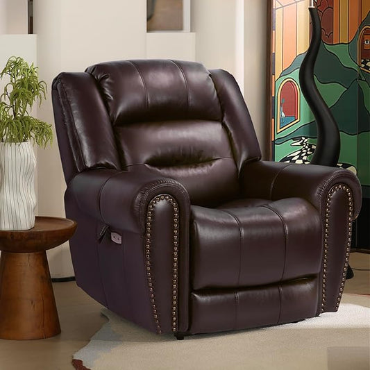 EONIX Classic Dual Motor Power Lift Recliner Chair for Elderly, 400lbs Heavy Duty Breathable Faux Leather Recliner with Heat and Massage, Lay Flat Lift Chair Recliner for Adults, SLRY005, Dark Brown