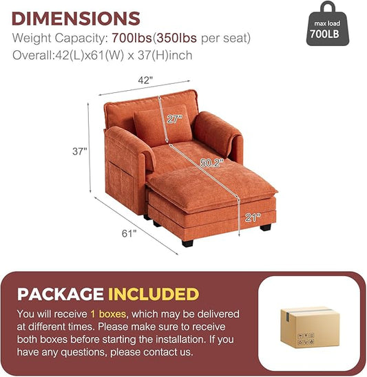 ELUCHANG Oversized 42" W Single Sofa with Ottoman, Convertible Sofa Bed for Living Room, Bedroom & Apartment, DIY Combination, Chenille Terracotta