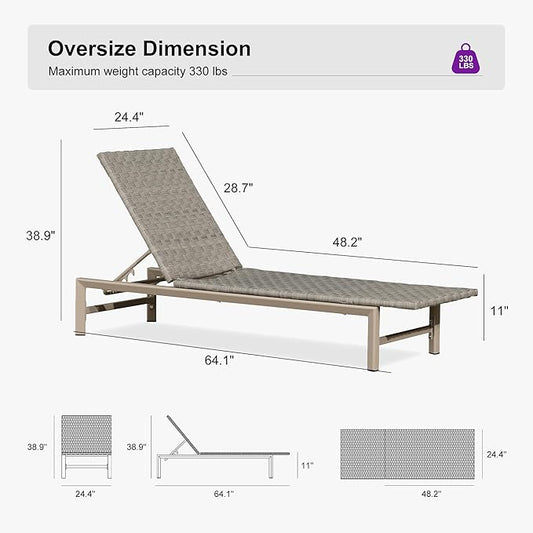 PURPLE LEAF Patio Chaise Lounge Rattan Chair Set of 2 Outdoor Pool Adjustable Recliner Wicker Chairs for Outside Woven Furniture Tanning Poolside Lounger Granite Gray
