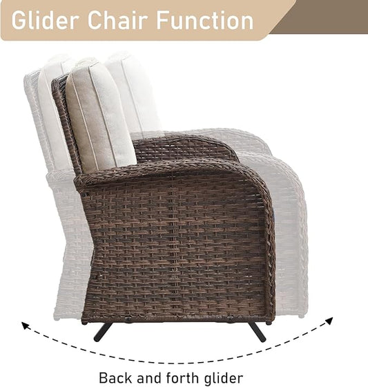 HUMMUH Patio Furniture 7-Piece PE Wicker Outdoor Conversation Set,All-Weather Swivel and Rocking Chairs,Glider Loveseat,Coffee Tables for Backyard,Poolside,Deck
