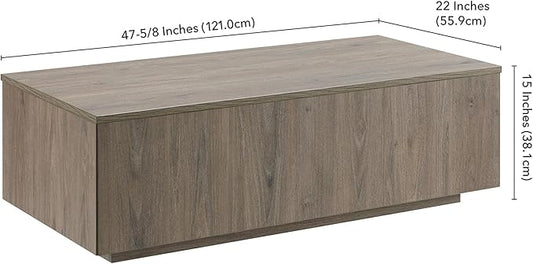 Henn&Hart 48" Rectangular Low-Profile Wood Coffee Table for Living Room, Family Room, or Office, Antiqued Gray Oak