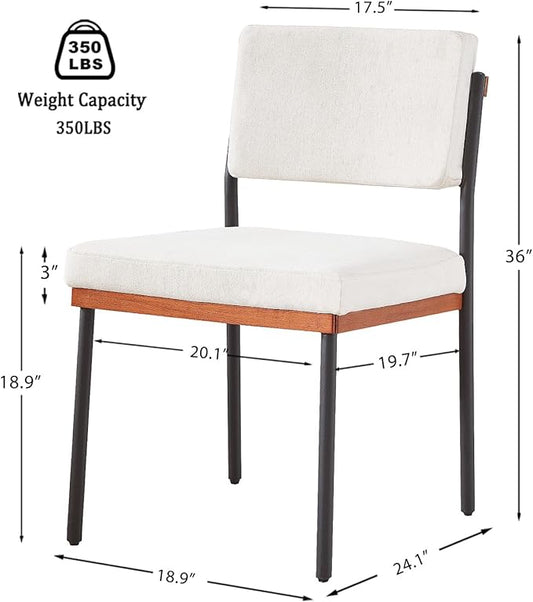 Modern Dining Chairs Set of 4, Kitchen Chairs with Thick Cushions and Adjustable Foot Pads, Upholstered Fabric Dining Room Chairs with Sturdy Metal Legs,White