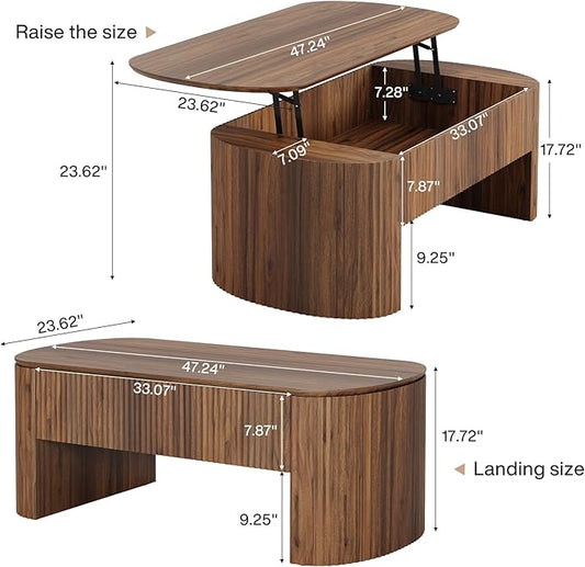 Tribesigns 47-Inch Oval Lift Top Coffee Table with Storage Shelf for Living Room, Rustic Lift Up Tabletop Mid Century Center Tables with Hidden Compartment, Rustic Brown