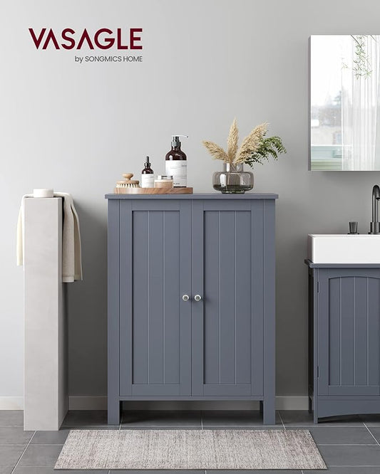VASAGLE Floor Storage Cabinet, Freestanding Storage Unit with 2 Adjustable Shelves, for Bathroom Living Room Dining Kitchen, 11.8 x 23.6 x 31.5 Inches, Slate Gray UBCB60GY