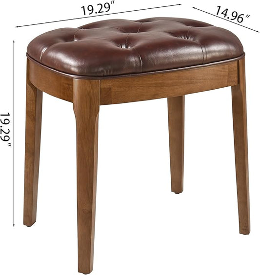 MODERION Vanity Stool Bench with Upholstered, Modern Luxury Wood Stool ,Ottoman Shoe Bench for Living Room, Vanity, Entryway, 19.3"L x 14.9"W x 19.3"H Easy Assembly, Beeswax Leg & Wine Red FD-HNY-WR