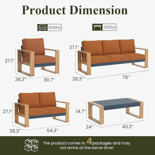 LayinSun 5 Pieces Aluminum Patio Furniture Set with Coffee Table, Oversized Seat with Hight Back, Outdoor Conversation Sets for Porch, Balcony, Deck