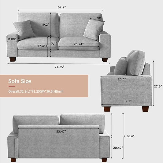 DOPEDIO Modern Loveseat Sofa for Living Room,Chenille Recliner, Removable Cover, Spring Cushions, Solid Wood Frame, Easy Assembly for Small Spaces (71.25inch,Light Gray)
