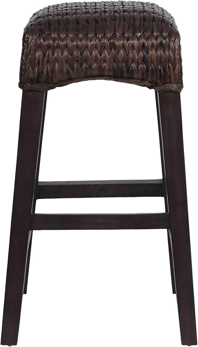 JONATHAN Y CSL1101C Maui 25.5" Rustic Bohemian Hyacinth/Wood Backless Counter Stool for Home, Kitchen, Dining Room, Workspaces, Cafes and Resturants, Dark Brown Woven Seat with Natural Wood Frame