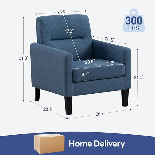 Accent Chair, Mid Century Modern Living Room Chairs Comfy Reading Chair with Upholstered Cushion Relax Armchair for Bedroom Apartment,Office, Blue