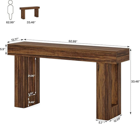 Tribesigns Console Table, 63" Farmhouse Entryway Table, Rectangular Wooden Accent Console for Entrance, Hallway & Living Room(Rustic Brown)