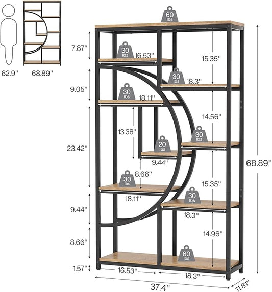 Tribesigns Bookshelf Industrial 5 Tier Etagere Bookcase, Freestanding Tall Bookshelves Display Shelf Storage Organizer with 9-Open Storage Shelf for Living Room, Bedroom (Light Oak, 2 Pack)