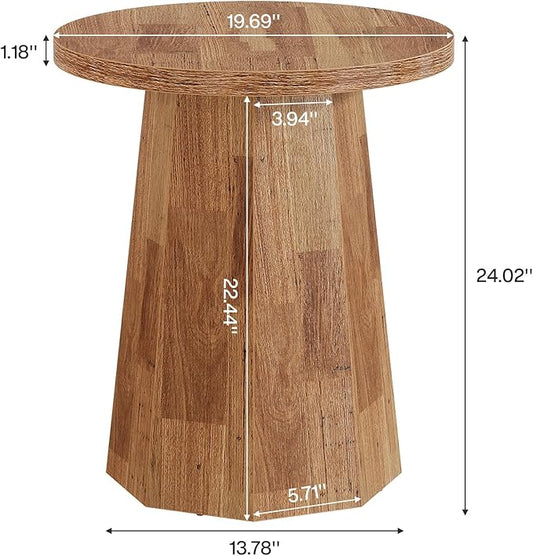 Tribesigns Farmhouse Round End Table, Wooden Couch Side Table with Octagonal Base, Rustic Brown Nightstand Pedestal Accent Furniture for Living Room, Bedroom (1, Walnut)