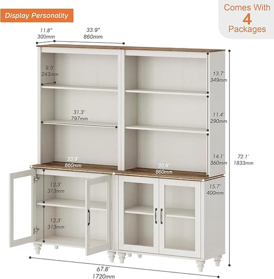 WAMPAT 5 Tier Wooden Bookcase 72" Tall Bookshelf with Adjustable Shelves and Storage Cabinet,Library Wood Bookshelves for Living Room, Study Room, Bedroom, White