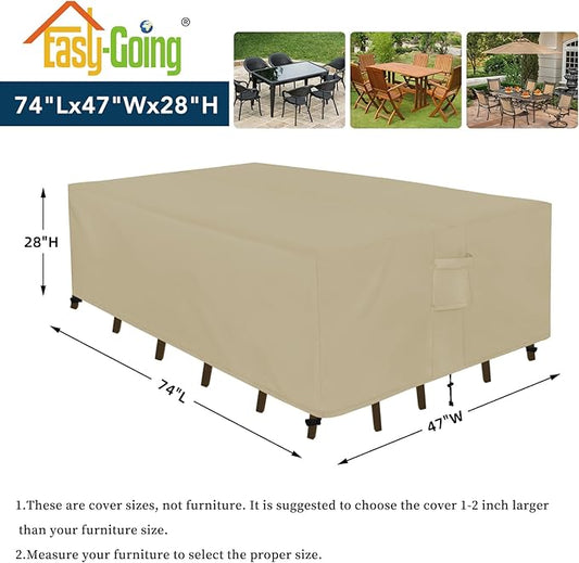 Easy-Going Rectangle Patio Furniture Cover Waterproof Outdoor Dining Table and Chair Cover Anti-UV Outside Sectional Sofa Set Covers (74"L x 47"W x 28"H, Camel)