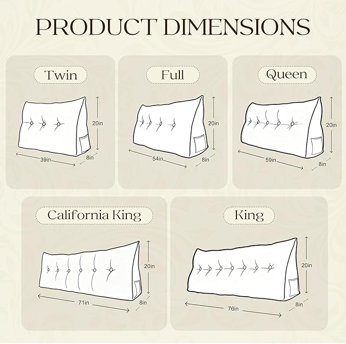 WOWMAX 85% Linen 15% Cotton Blend Headboard Pillow – Full Size Reading Wedge Backrest for Bed, Handmade Firm Support Bolster Cushion with Removable Cover, Premium Bed Rest Pillow, Blue
