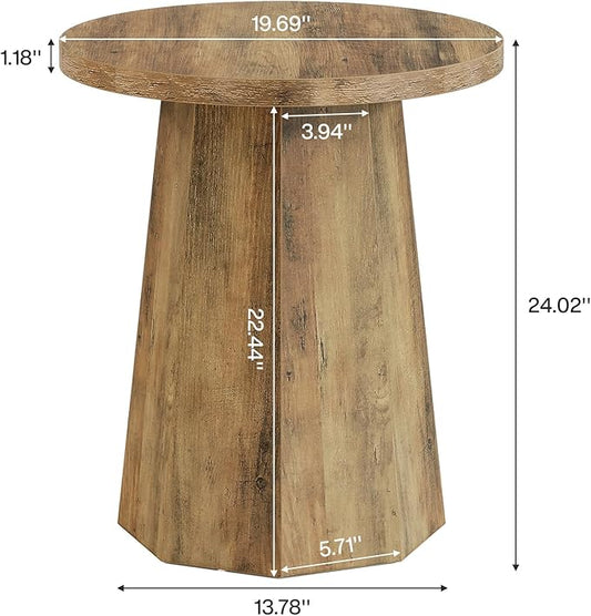 Tribesigns Farmhouse Round End Table, Wooden Couch Side Table with Octagonal Base, Rustic Brown Nightstand Pedestal Accent Furniture for Living Room, Bedroom (1)