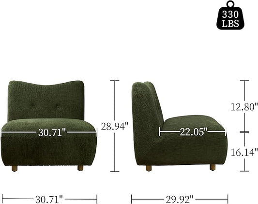 Art Leon Modern Accent Chair - Fabric Modular Sofa Chair Armless Chair with Wooden Legs Set of 2 for Living Room Bedroom Green