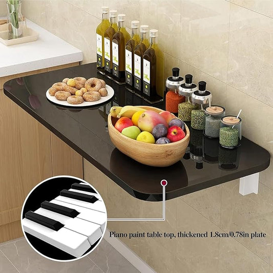 Wall Mounted Folding Table,Black Floating Desk for Small Spaces,Stainless Steel Bracket Laundry Folding Table,Wall Folding Desk,Home Bars and Dining Establishments(80X50cm/31.5"×19.7")
