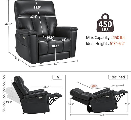 MCombo Heavy Duty Lift Chair for Elderly, Extra Wide Dual Motor Power Lift Recliner 450lbs with Hidden Cup Holders, USB Charging, Breathable Faux Leather R7777 (Black)
