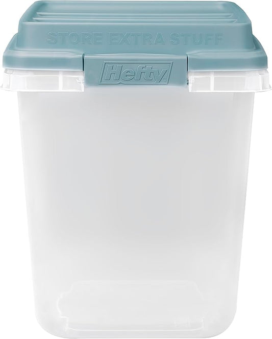 Hefty HI-RISE 32 Qt Stackable Storage Bins with Lids – 6 Pack Clear Plastic Under Bed Storage Containers, Shoe Organizer Boxes with XL Lid-Locking Latches, Comfort-Grip Handles, Durable Double Rim