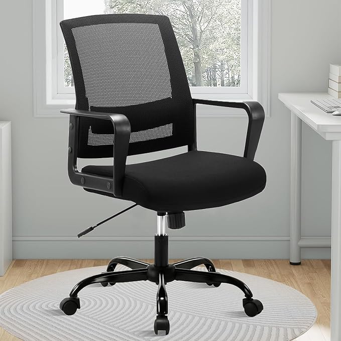CLATINA Ergonomic Desk Chair, Mid Back Mesh Computer Chair with Lumbar Support and Armrest, Height Adjustable Swivel Chair for Home Office, Black (4PK)