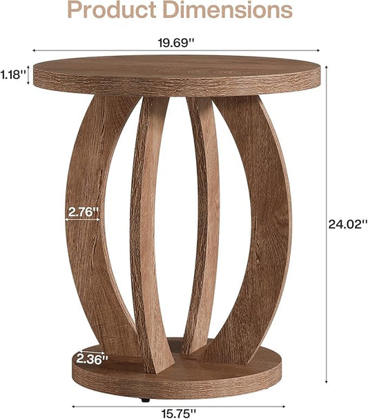 Tribesigns End Table, Round Side Table with Storage, Farmhouse Nightstand Bedside with Round Tabletop, Accent End Table for Living Room Bedroom Small Space, Wooden Accent Furniture, Rustic Brown