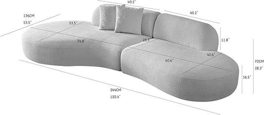 135.4" Oversized Curved Sofa Couch Modern 6-Seat Round Boucle Sectional Sofa Couch with Chaise & Pillows for Living Room Apartment Furniture,No Assembly Needed (Beige+Left-Facing)