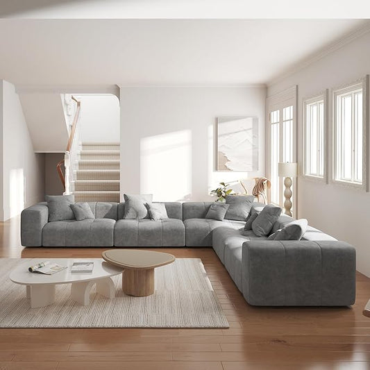 WJShome Oversized Modular Sectional Sofa, V Shaped Couch with Ottoman,Sectional Couches for Living Room,Large Linen Deep Seat with Pillow Couches for Home,Spacious Space,Gray