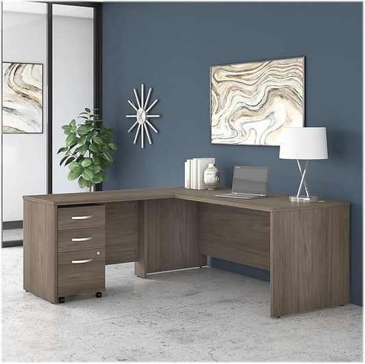 Bush Business Furniture Studio C L Shaped Desk with Mobile File Cabinet and Return, 72W x 30D, Modern Hickory