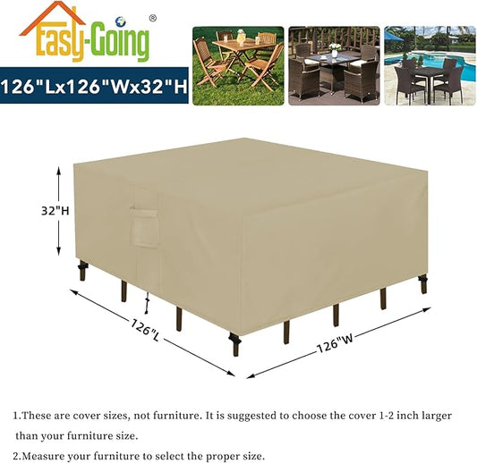 Easy-Going Square Patio Furniture Cover Waterproof Outdoor Dining Table and Chair Cover Anti-UV Outside Sectional Sofa Set Covers (126"L x 126"W x 32"H, Camel)