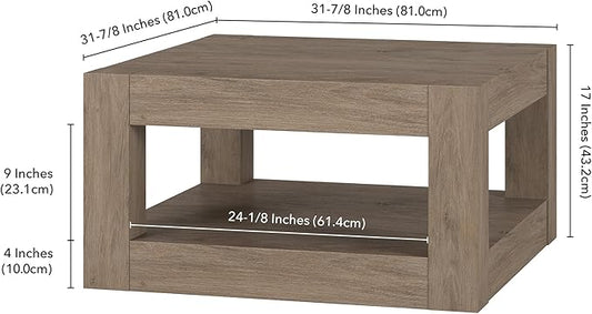 Henn&Hart 32" Wide Square Coffee Table in Weathered Gray, for Home, Living Room, Bedroom, Entertainment Room, Office