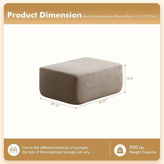 37.1" Ottoman for Couch, Plush Corduroy Memory Foam Ottoman Cloud Boneless Sectional Couch for Living Room Foot Stools No Assembly Require, Stripe Corduroy,Camel
