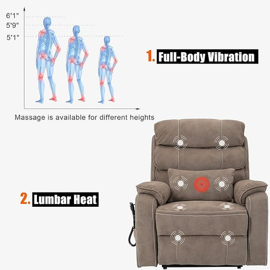 Lift Chair Lay Flat Recliner Heat Massage Dual Motor Infinite Position Power Recliners with Left Side Tray Table-Wireless Charger,Cup Holder
