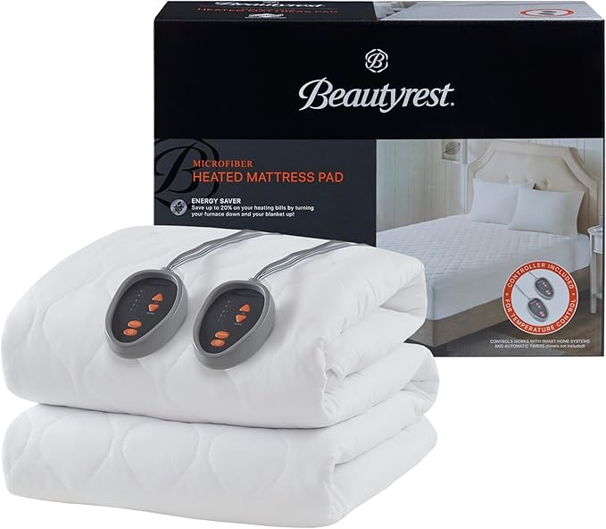 Beautyrest 3M Scotchgard Heated Mattress Pad - Electric Bed Warmer with 5 Heat Settings, 10 Hr Auto Shut Off Timer, All Around Elastic Deep Pocket, UL Certified, Machine Washable, White King