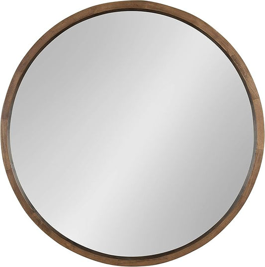 Kate and Laurel Hutton Round Decorative Wood Frame Wall Mirror, 30 Inch Diameter, Natural Rustic