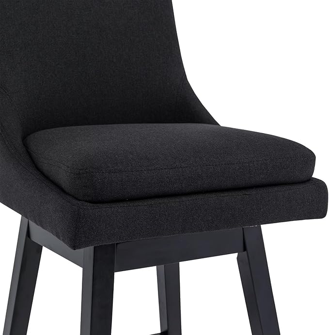 Bar Stools Set of 2, 26 Inch Upholstered Barstools with 14.2" High Back and Footrest, Swivel Counter Height Barstools for Kitchen Island Home Bar Performance Fabric Black