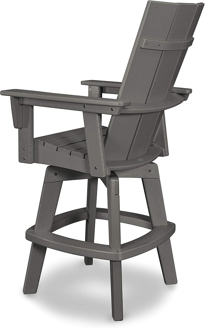 POLYWOOD® Modern Curveback Adirondack Swivel Bar Chair in Slate Grey
