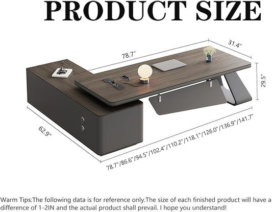 L Shaped Executive Desk, 102.4 inch Large Executive Computer Desk Set Drawers and Lockable, Power Socket and USB Port Storage, Without Display Racks and Bookshelves
