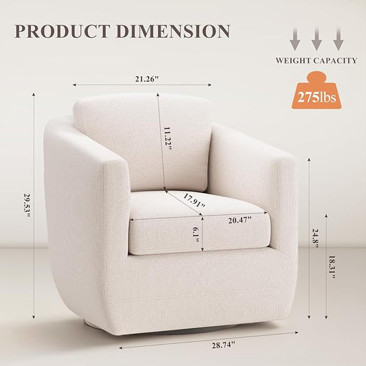 360° Comfy Swivel Accent Armchair with Pillow - Fully Assembled Living Room Single Sofa No-Sag Foam & Sturdy Metal Base, Swivel Accent Chair for Bedroom Living Room, Office, Beige