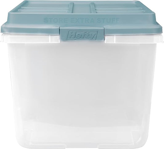 Hefty HI-RISE 72 Qt Large Plastic Storage Bins with Lids, 6 Pack Stackable Containers with Secure Latching Handles, Clear Storage Totes for Garage, Closet, Basement, Clothes and Household Organization